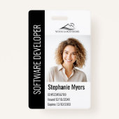 Modern Company Employee Photo Name Black ID Badge (Voorkant)