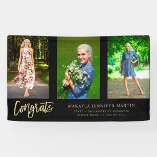 Modern Congrats 3 Foto Afstuderen banner - Gold