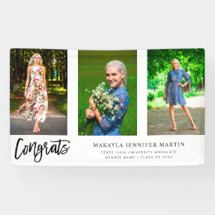 Modern Congrats 3 Photo Afstuderen Banner - White