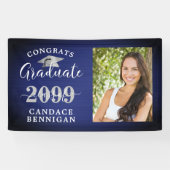 Modern Congrats Afstudeerder Photo Navy Blue Silve Spandoek (Horizontaal)