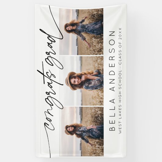 Modern Congrats Afstudeerder Script 3 Fotocollage Spandoek (Verticaal)