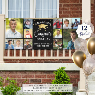 Modern Congrats Afstuderen 12 Photo Collage Black Spandoek