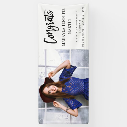 Modern Congrats H L Photo Afstuderen Banner - Whit (Verticaal)