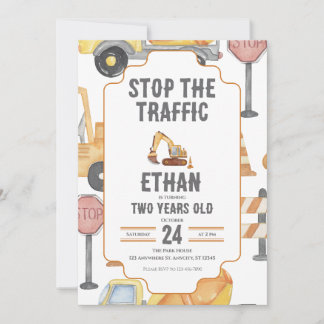 Modern Construction Birthday Invite Child Toddler Kaart
