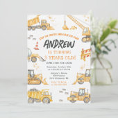 Modern Construction Birthday Party Kaart (Staand voorkant)