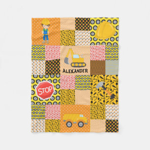 Modern Construction Boy Worker Excavator Quilt Fleece Deken