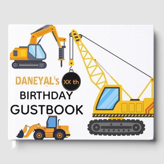 Modern Construction Simple Kid's Birthday Gastenboek (Voorkant)