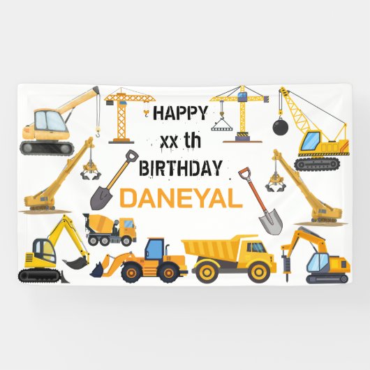 Modern Construction Simple Kid's Birthday Spandoek (Horizontaal)