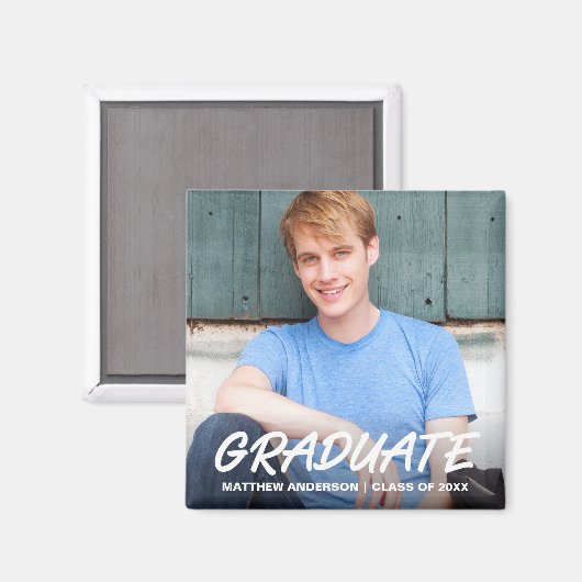 Modern Cool Afstuderen Announement Photo Square W Magneet (Voorkant / Achterkant)