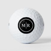 Modern Cool Black White Monogram Golf Balls Golfballen (Voorkant)