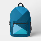 Modern Cool Blue geometrisch monogram Bedrukte Rugzak (Voorkant)