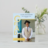 Modern Cool Blue Graduation Party Invitation Gold (Debout devant)