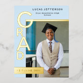 Modern Cool Blue Graduation Party Invitation Gold (Recto)