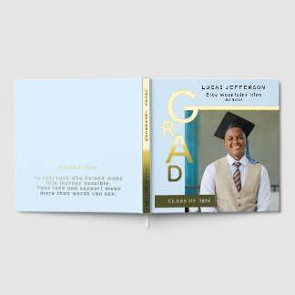 Modern Cool Blue Graduation Photo Gold Gastenboek