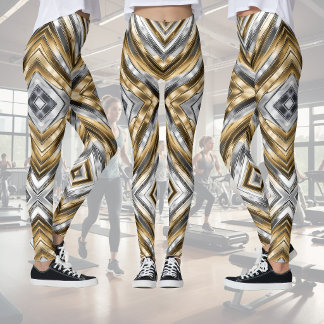 Modern, cool, chic, silver and gold stripe pattern leggings