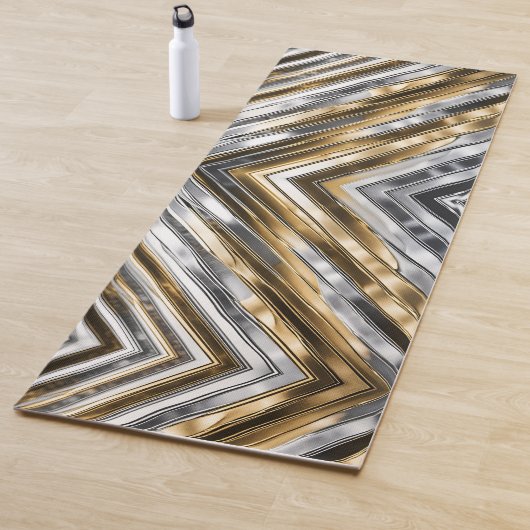 Modern, cool, chic, silver and gold stripe pattern yogamat (In situ)