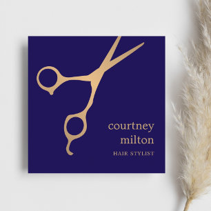 Modern Cool Eenvoudig Blauw Faux Gold Hair Stylist Vierkante Visitekaartje