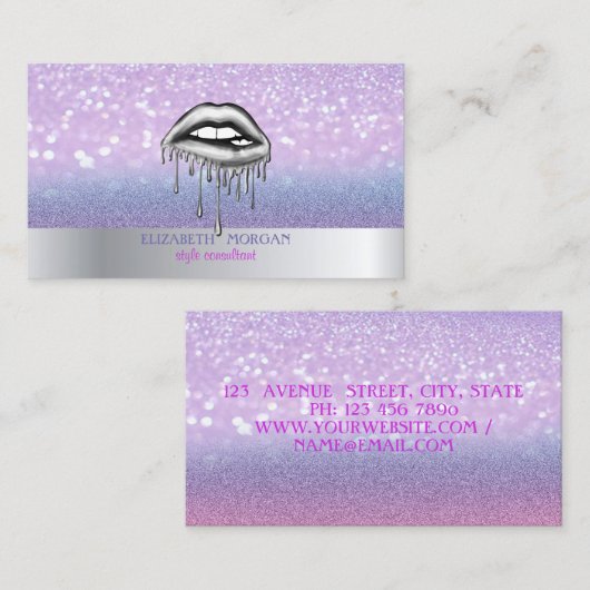 Modern Cool Glitter Bokeh Ombre Lips Visitekaartje (Voorkant / Achterkant)