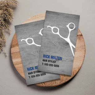 Modern Cool Gray Wooden White Scissor Haarstylist Visitekaartje