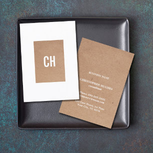 Modern Cool Kraft Papier (gedrukt) Wit Monogram Visitekaartje