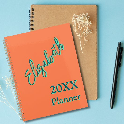 Modern Cool Neon Coral Weekly en Maandelijks 2025 Planner