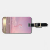 Modern Cool Pink Flamingo Beach Sunset Bagagelabel (Voorkant horizontaal)