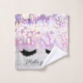 Modern Cool Pink Silver Glitter Bokeh, Faux Lashes Bad Handdoek (Wasdoekje)
