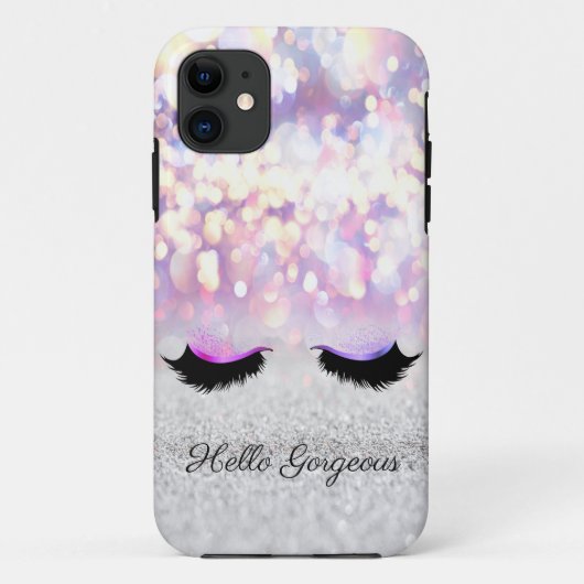 Modern Cool Pink Silver Glitter Bokeh, Faux Lashes Case-Mate iPhone Case (Achterkant)