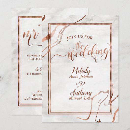Modern Copper & Italy Marble Wedding Inspiration Kaart (Voorkant / Achterkant)
