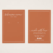 Modern copper white script earring display card (Devant & derrière)