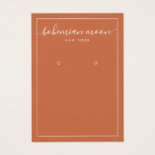 Modern copper white script earring display card (Devant)