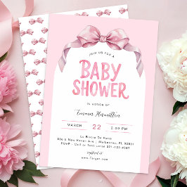 Modern Coquette Bow Baby shower Uitnodiging - Scha