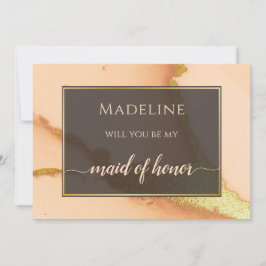 Modern Coral Abstract 💡 Inky Oil Wedding Kaart