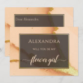 Modern Coral Abstract 💡 Inky Oil Wedding Kaart (Voorkant / Achterkant)