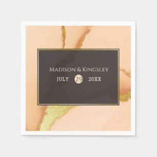 Modern Coral Abstract 💡 Inky Oil Wedding Servet