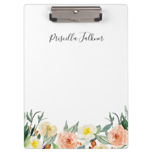 Modern Coral and Peach Waterverf Flowers Monogram Klembord