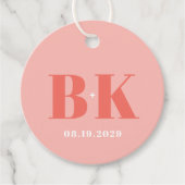 Modern Coral and Pink Bold Monogram Wedding Bedankjes Labels (Voorkant)