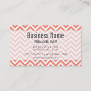 Modern Coral and White Chevron Pattern Visitekaartje