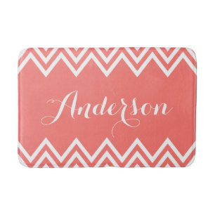 Modern Coral Chevron Custom Monogram Badmat