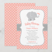 Modern Coral Elephant Girl Baby shower Kaart (Voorkant / Achterkant)