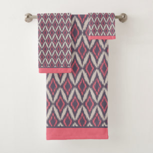 Modern Coral Gray Ikat Pattern Bad Handdoek