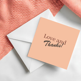 Modern Coral Peach Love and Thanks Wedding Bedankkaart