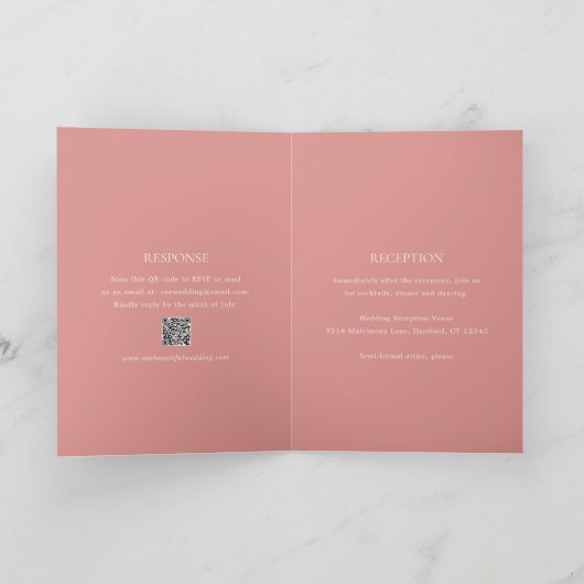 Modern Coral Pink QR Code Elegante bruiloft (Binnen)