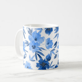 Modern Cornflower Royal Blue Floral Koffiemok
