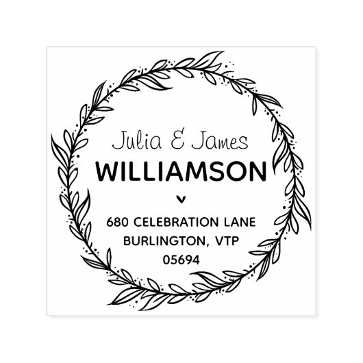 Modern country Address Foliage Wreate Zelfinktende Stempel (Design)