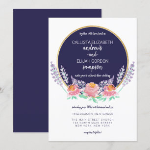 Modern Country Navy Roze Lila Wild Flower Wedding Kaart