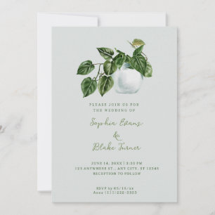 Modern country Potted Plant Light Green Wedding Kaart