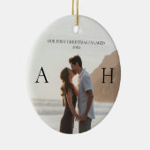 Modern Couple 2 Photo First Christmas Engaged Keramisch Ornament (Rechts)