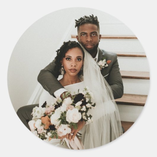 Modern Couple Bride Groom Photo Wedding Ronde Sticker (Voorkant)