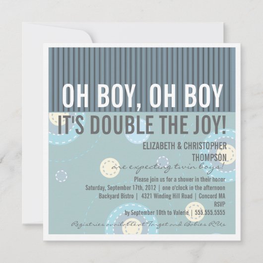 Modern Couples Twin Boy Baby shower Invitation Kaart (Voorkant)